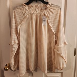 NWT Cute Loft Hounds Tooth Ruffle Blouse Size Medium